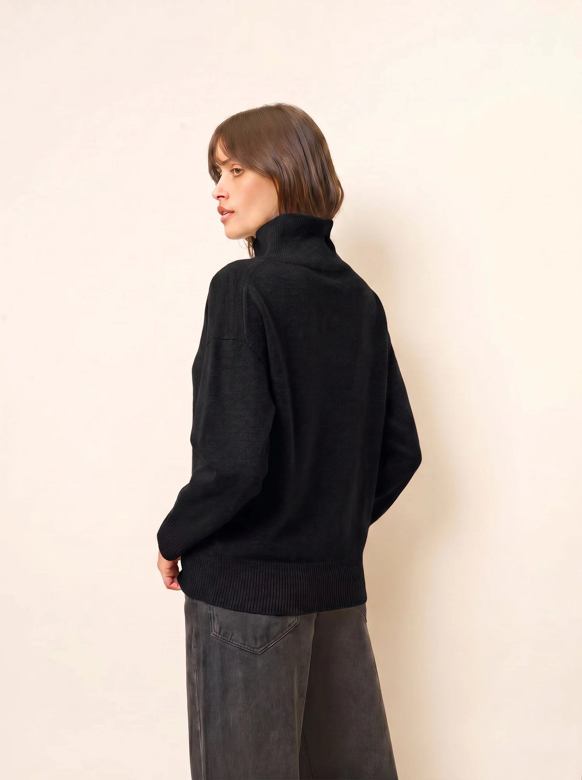 ROMY Pull Col Montant 4 Fils Noir