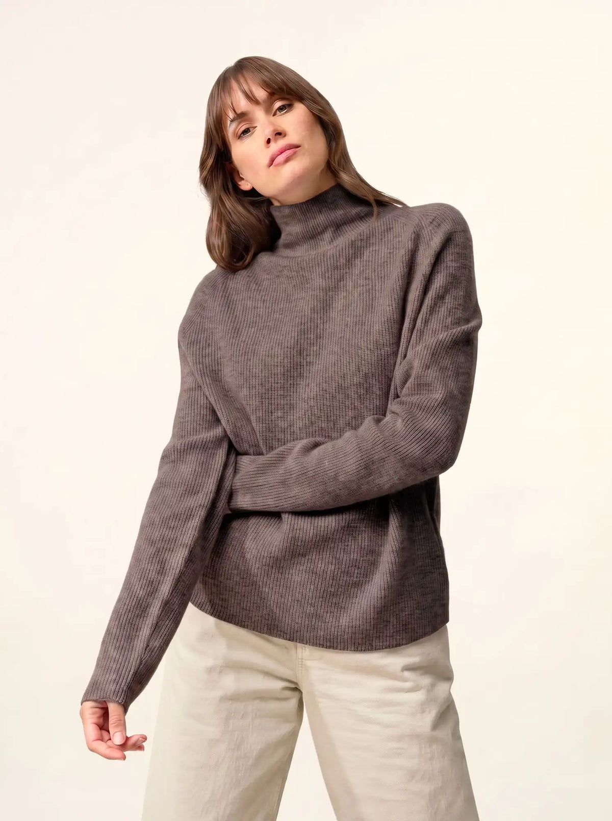 ALYSSA Pull Col Montant Taupe Chiné
