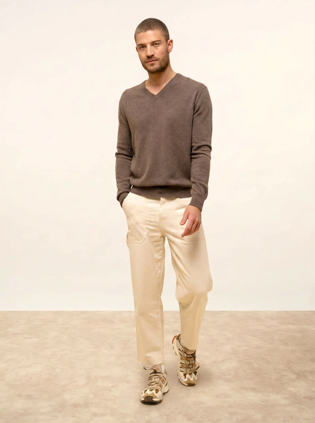 WALT Pullover V-Ausschnitt Taupe meliert