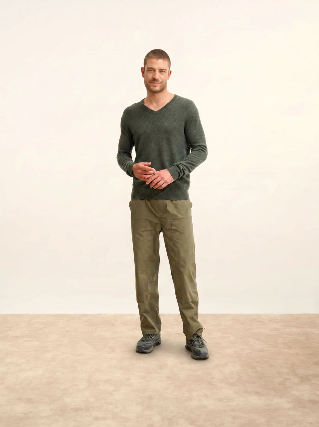 WALT Pullover V-Ausschnitt Khaki meliert