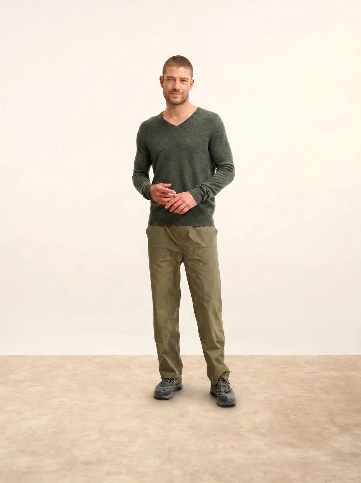 WALT Pullover V-Ausschnitt Khaki meliert