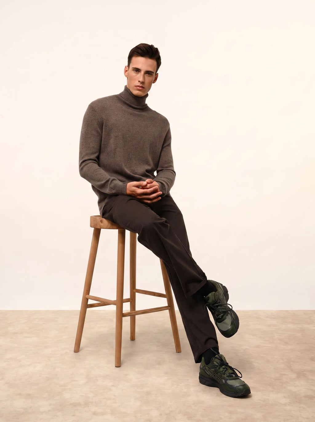 CONNOR Pull Col Roulé Taupe Chiné