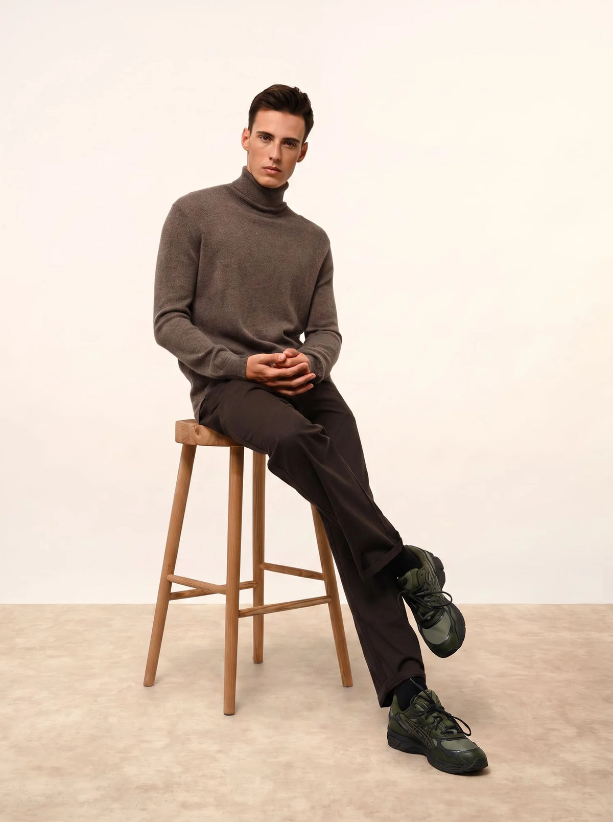 CONNOR Pull Col Roulé Taupe Chiné