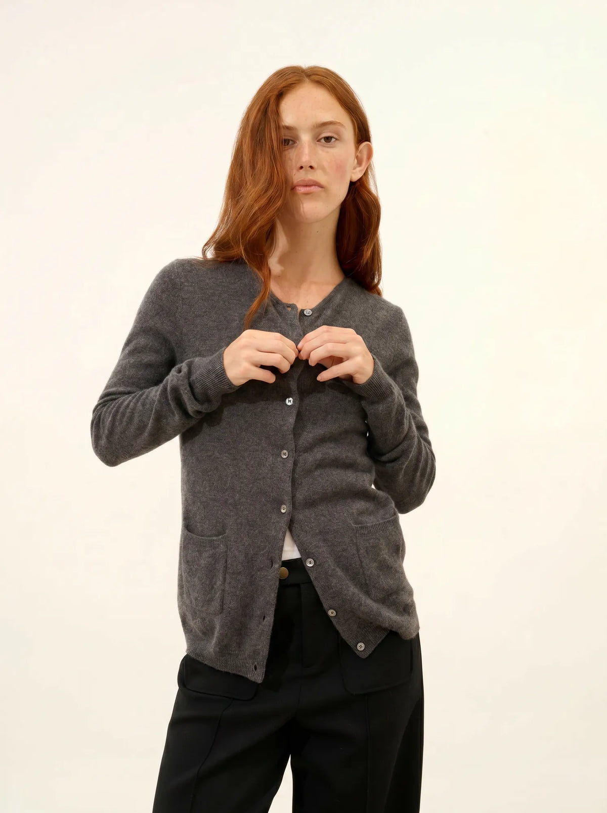 KATHARINE Cardigan Col Rond Anthracite Chiné