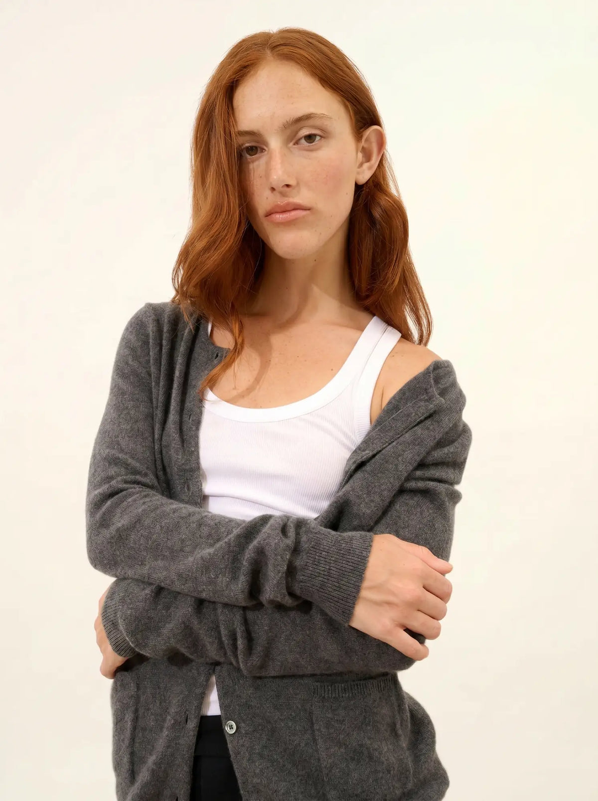 KATHARINE Cardigan Col Rond Anthracite Chiné