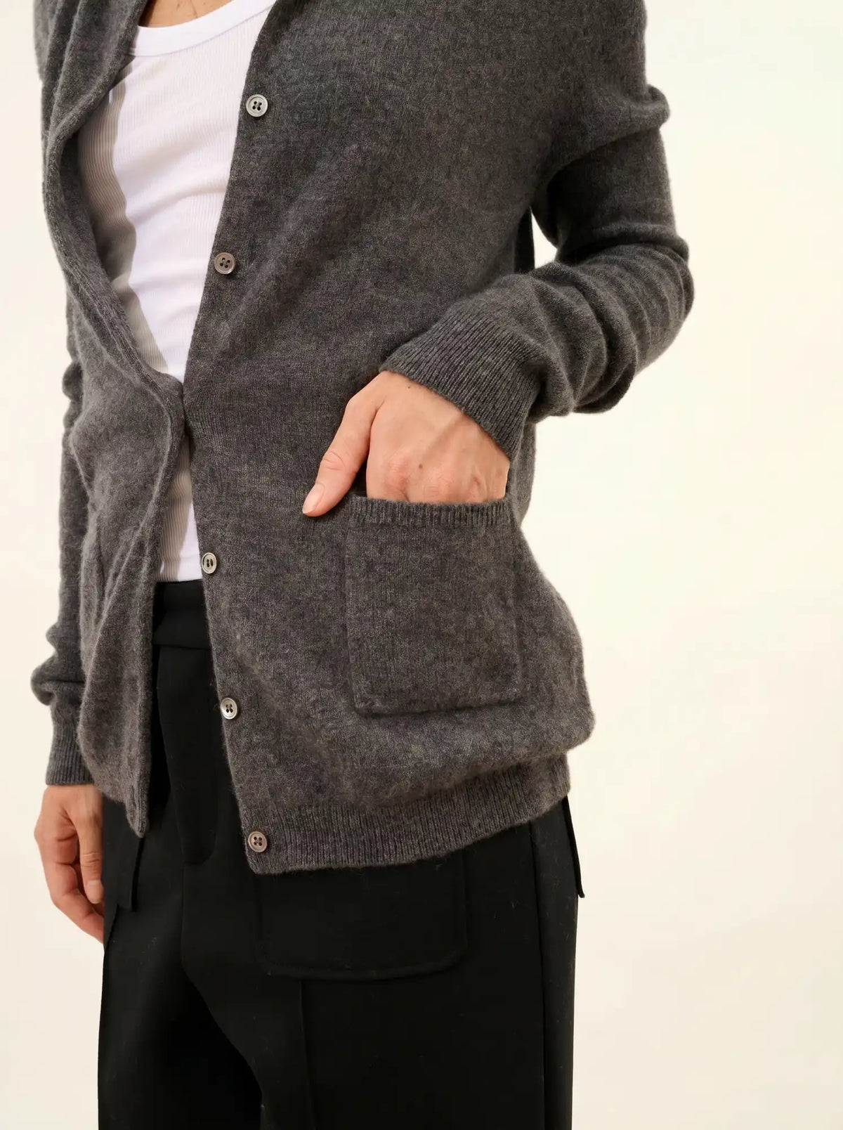 KATHARINE Cardigan Col Rond Anthracite Chiné