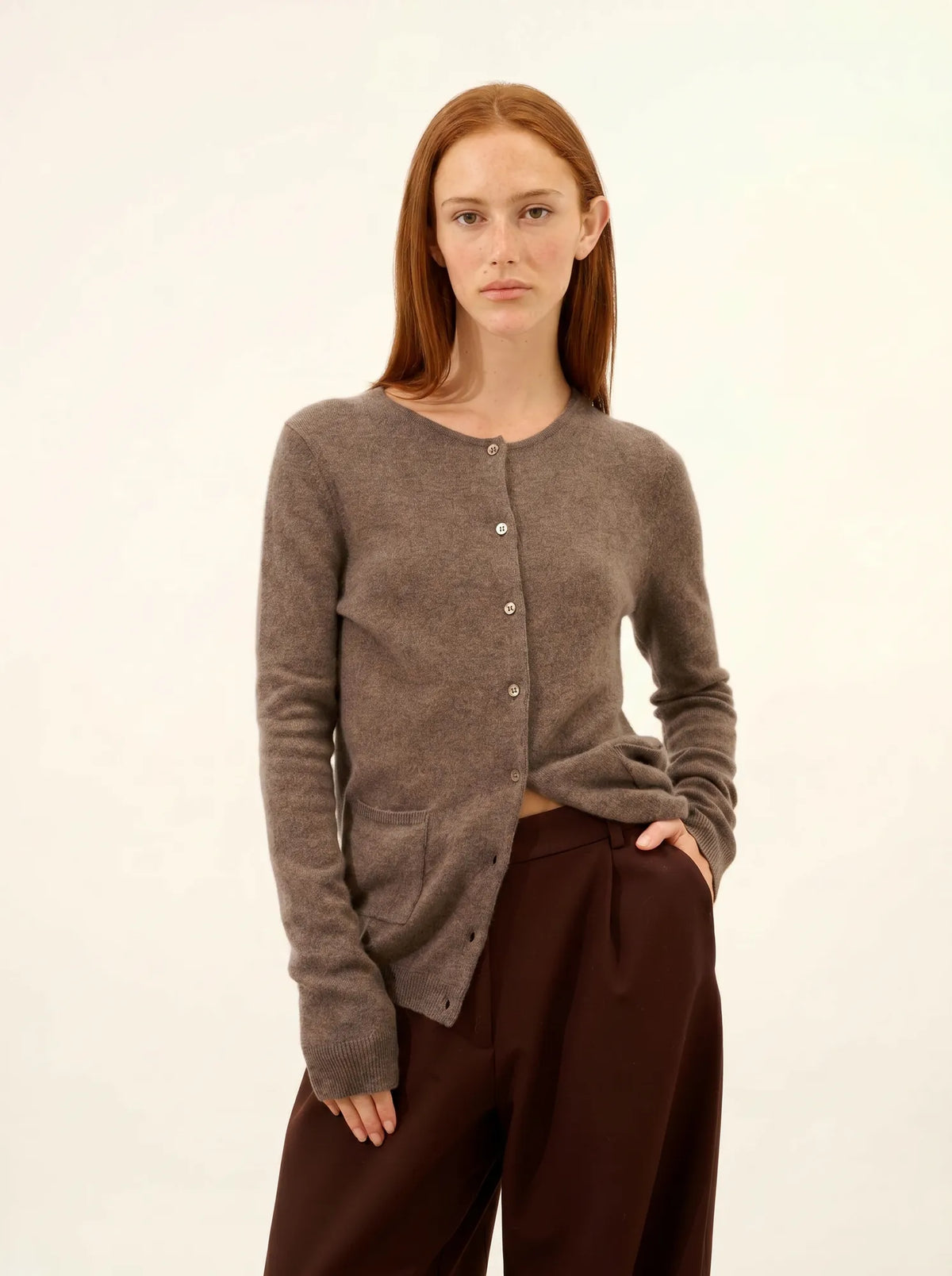 KATHARINE Cardigan Col Rond Taupe Chiné