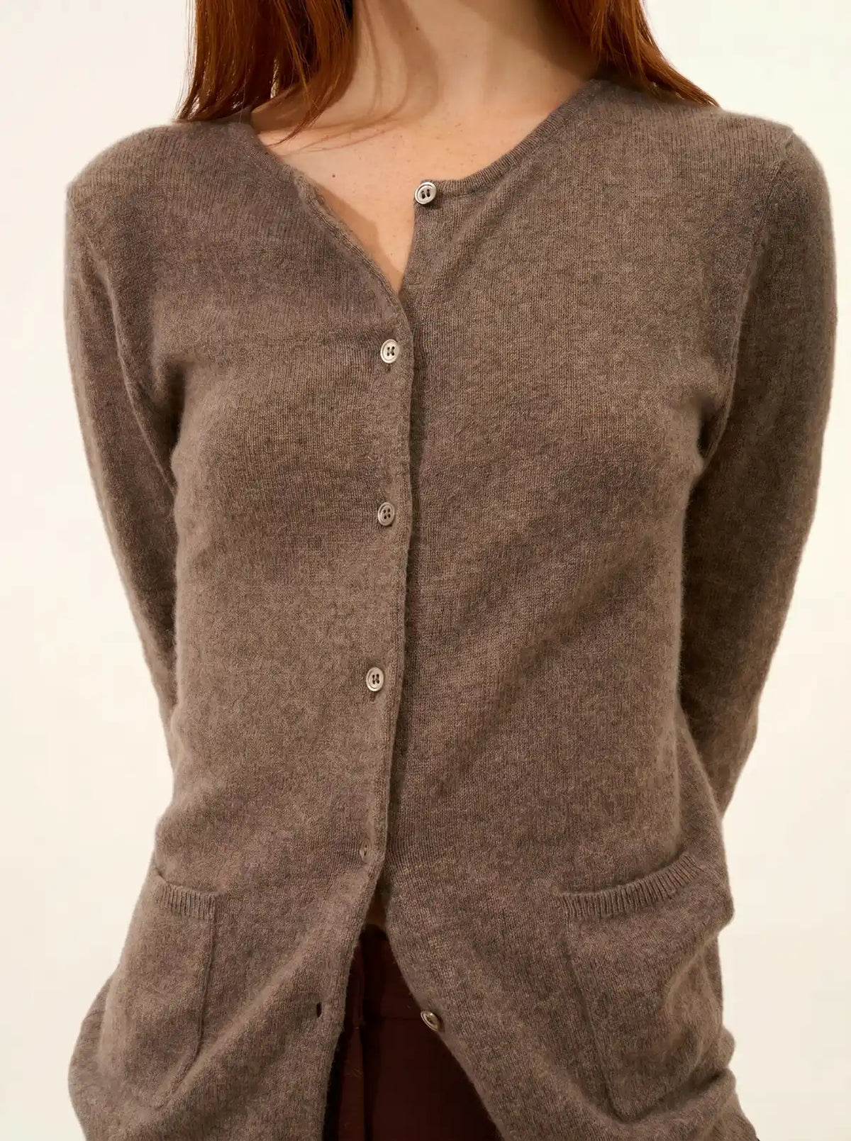KATHARINE Cardigan Col Rond Taupe Chiné