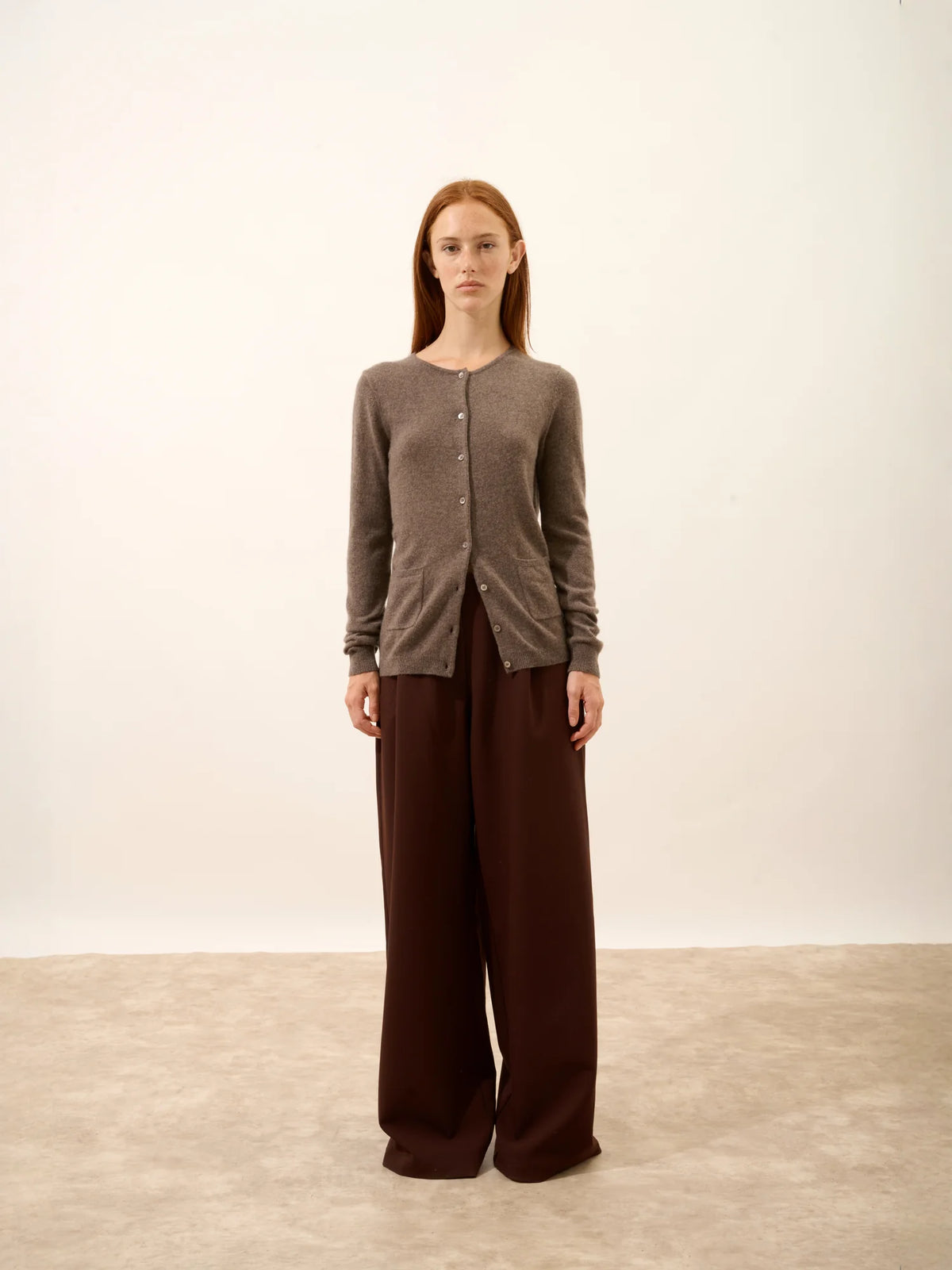 KATHARINE Cardigan Col Rond Taupe Chiné
