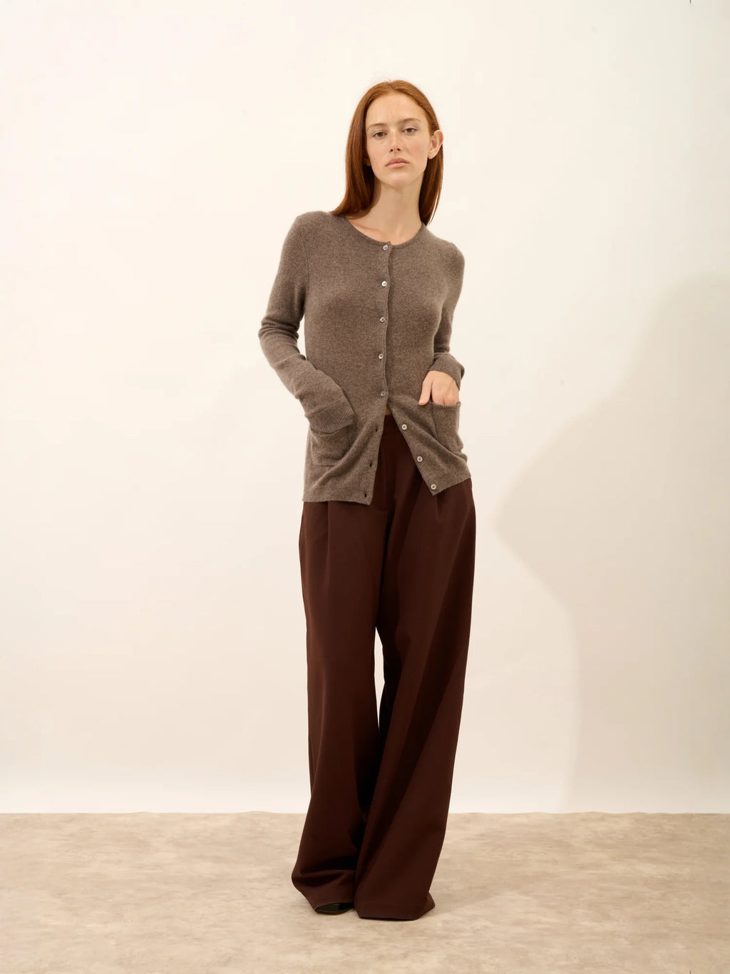 KATHARINE Cardigan Col Rond Taupe Chiné