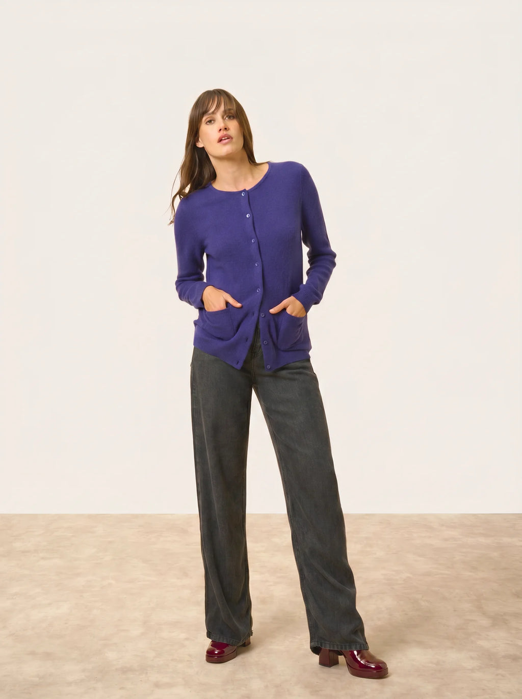 KATHARINE Cardigan Col Rond Violet