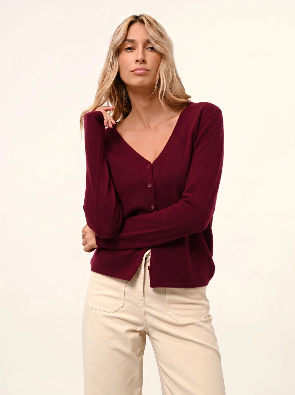 NORMA Cardigan Col V Bordeaux