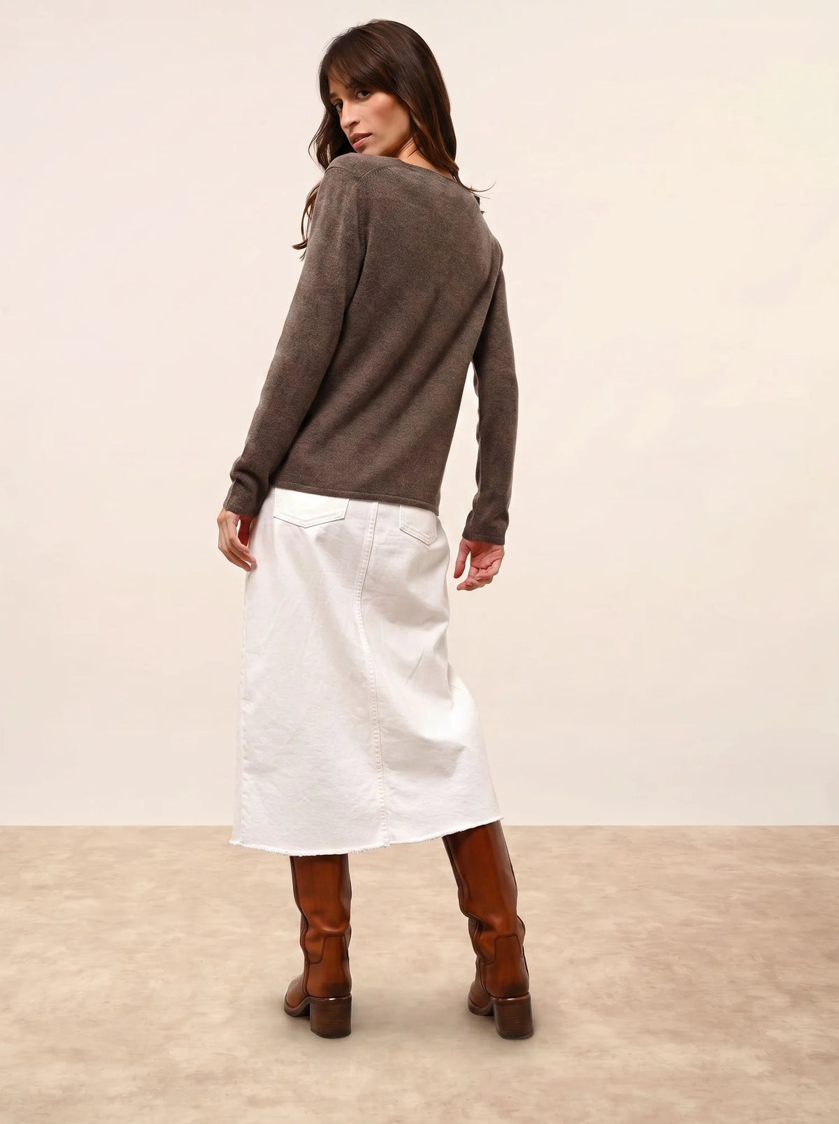 NORMA Cardigan Col V Taupe Chiné