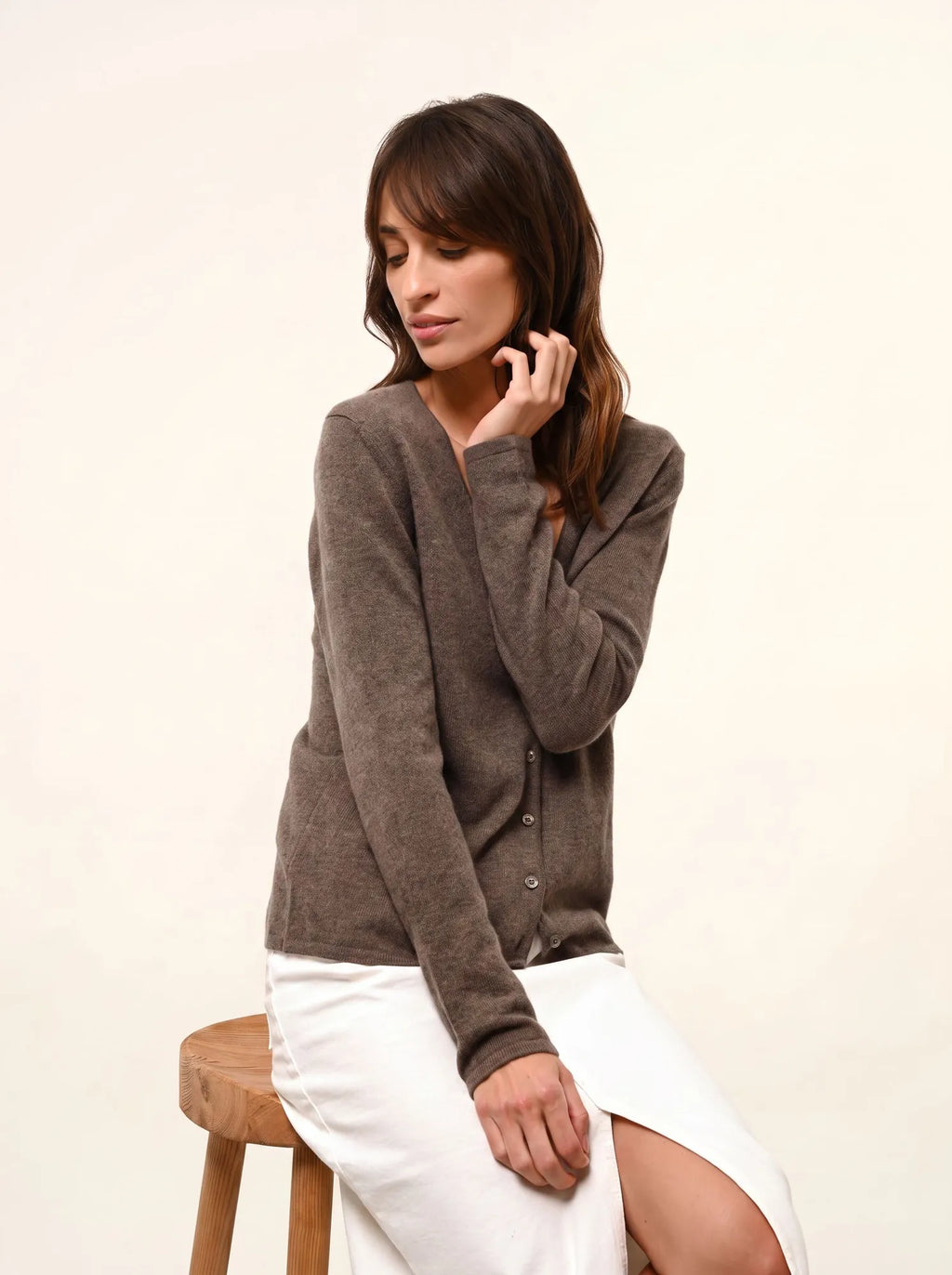 NORMA Cardigan Col V Taupe Chiné
