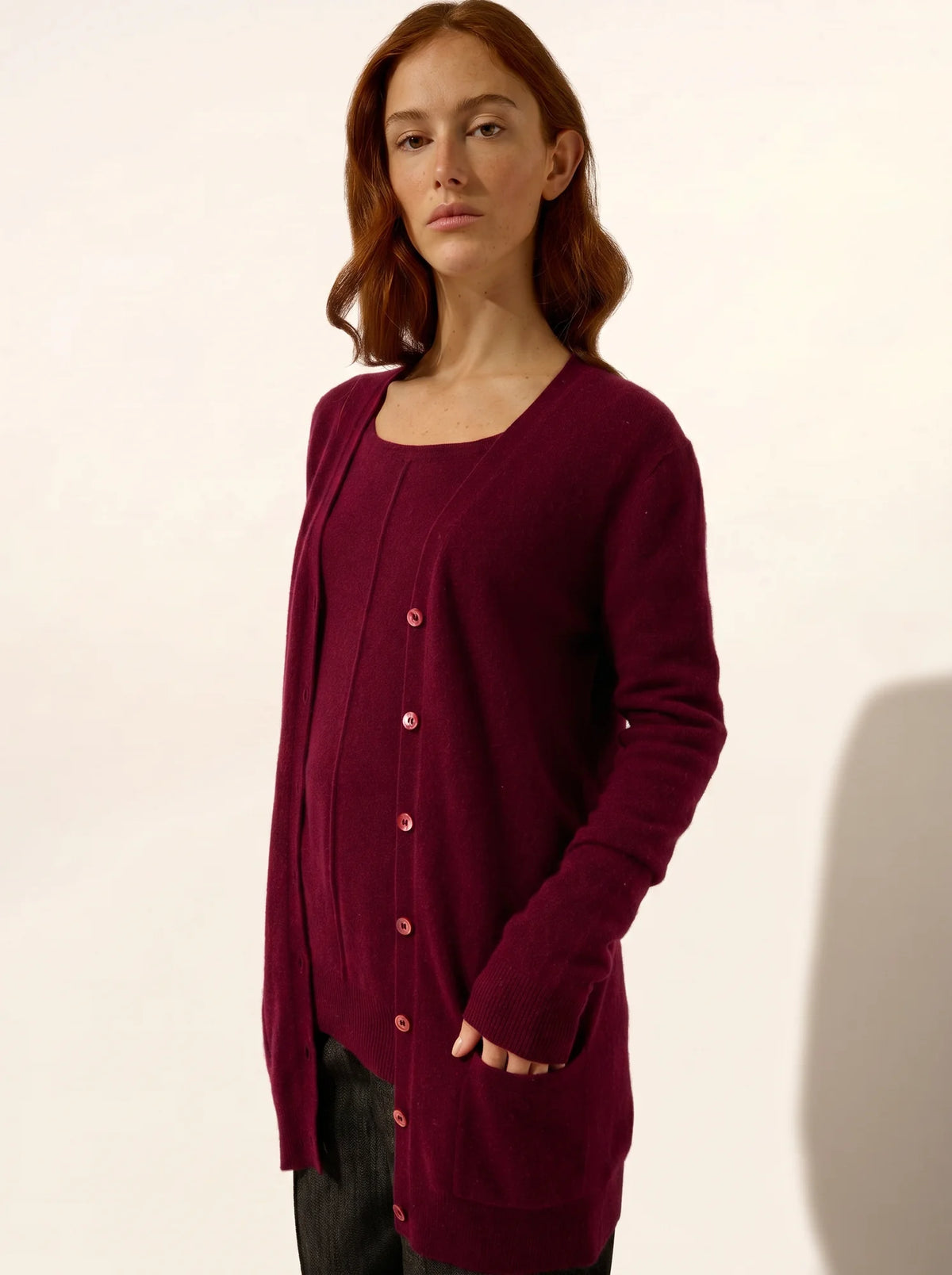 TOMMIE Cardigan Col V Bordeaux