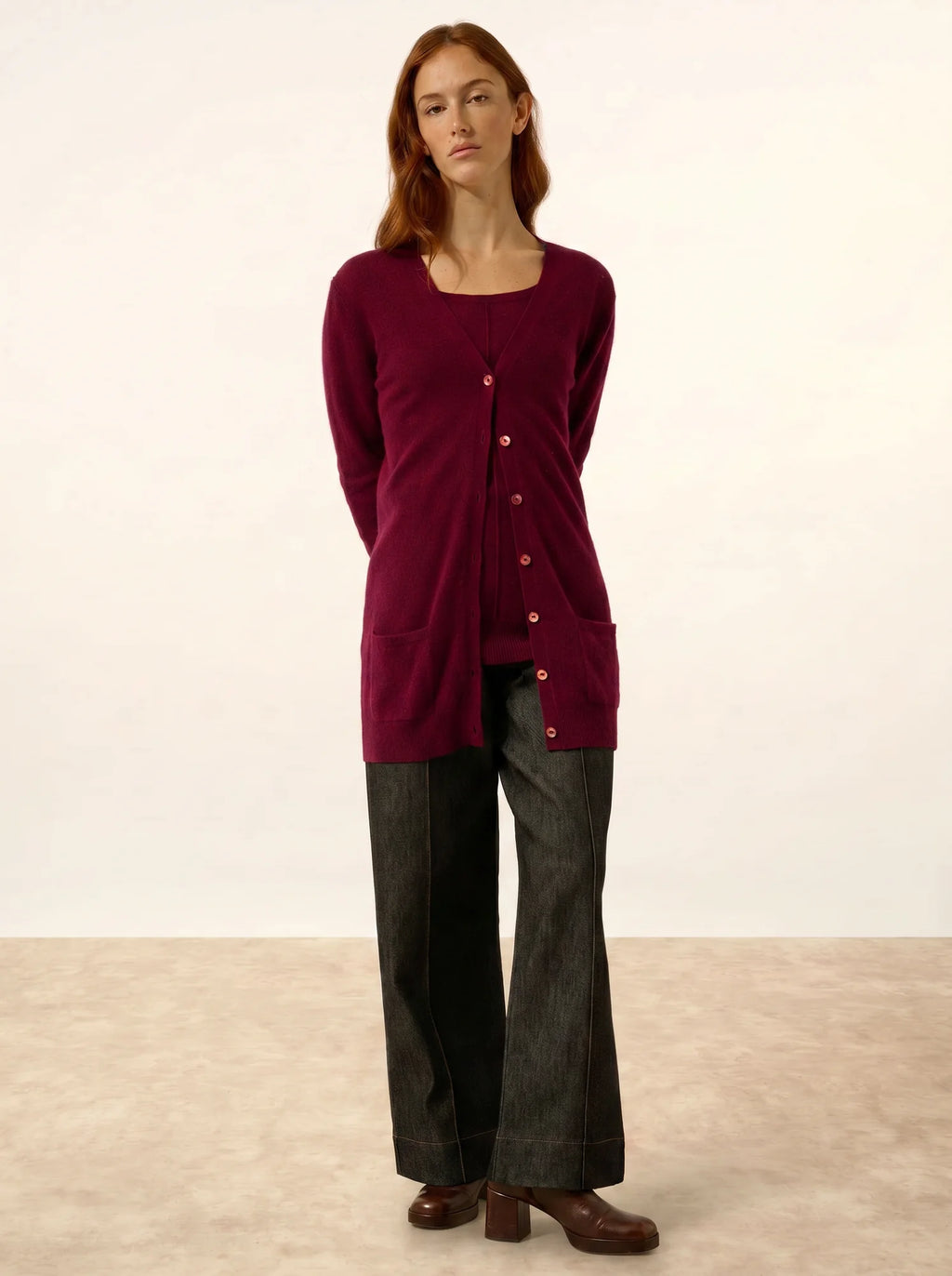 TOMMIE Cardigan Col V Bordeaux
