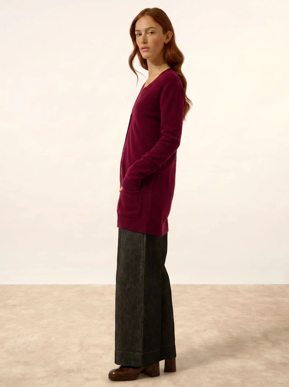 TOMMIE Cardigan Col V Bordeaux