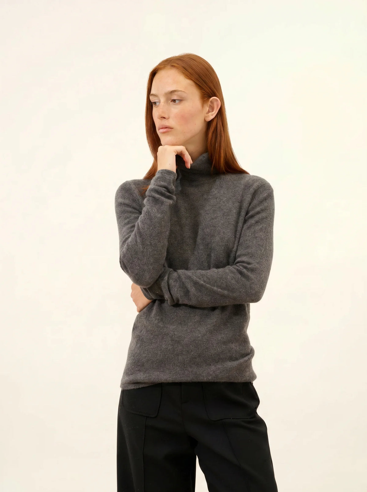 AVA Pull Col Roulé Anthracite Chiné