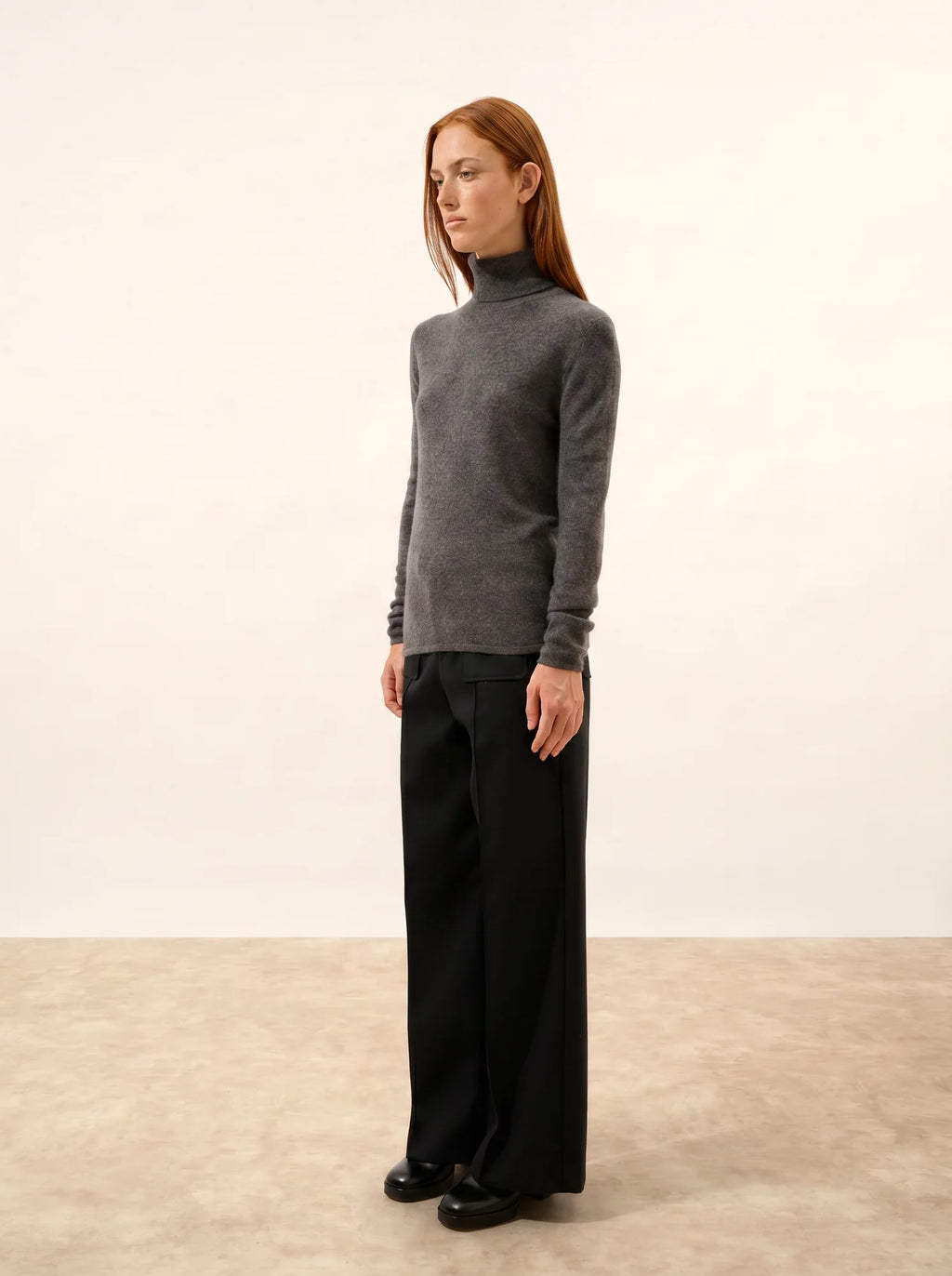 AVA Pull Col Roulé Anthracite Chiné