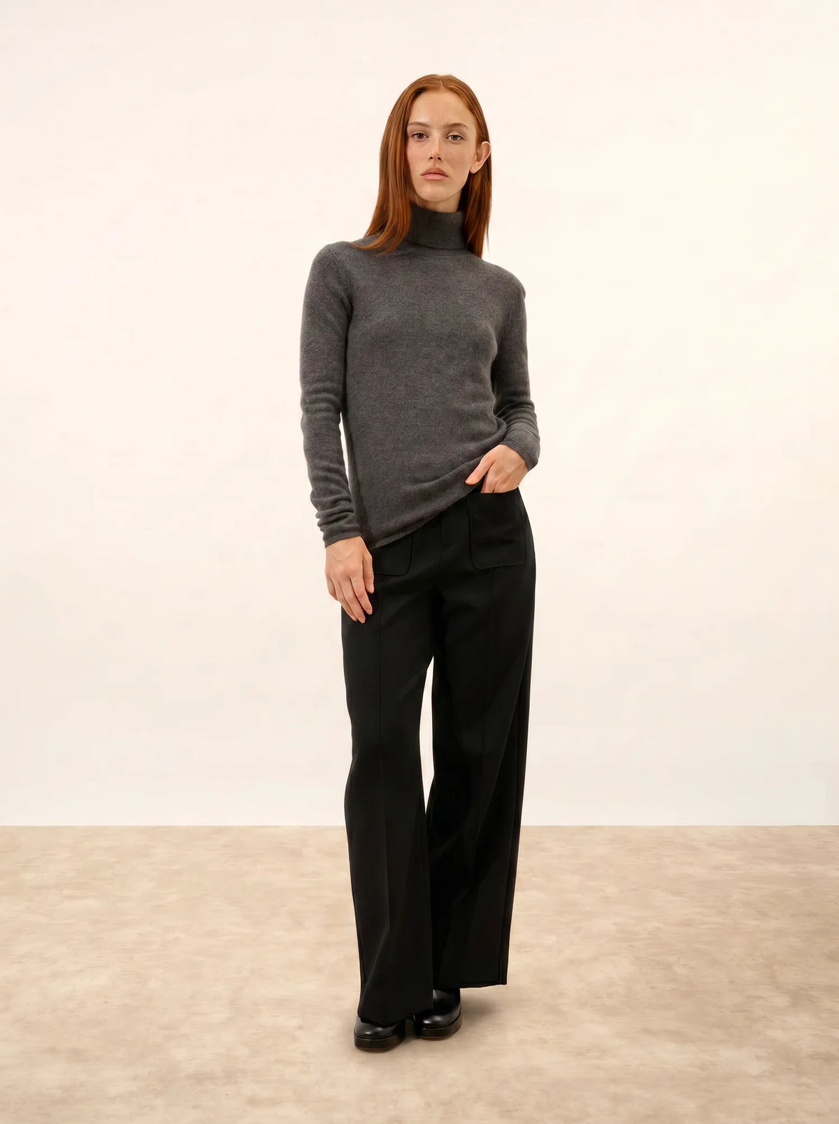 AVA Pull Col Roulé Anthracite Chiné