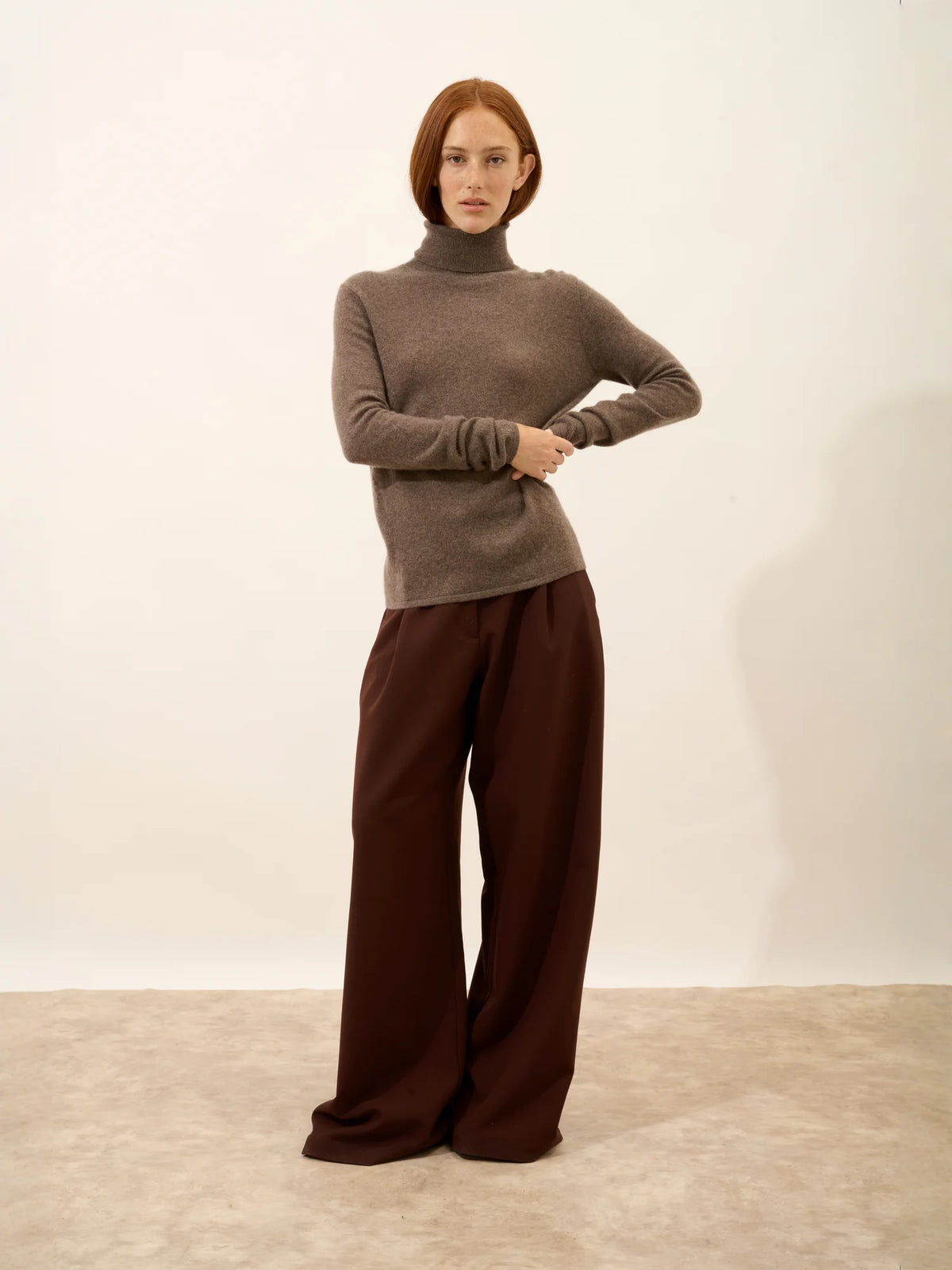 AVA Pull Col Roulé Taupe Chiné