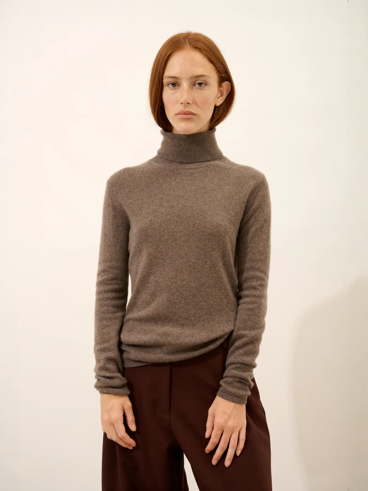 AVA Pull Col Roulé Taupe Chiné