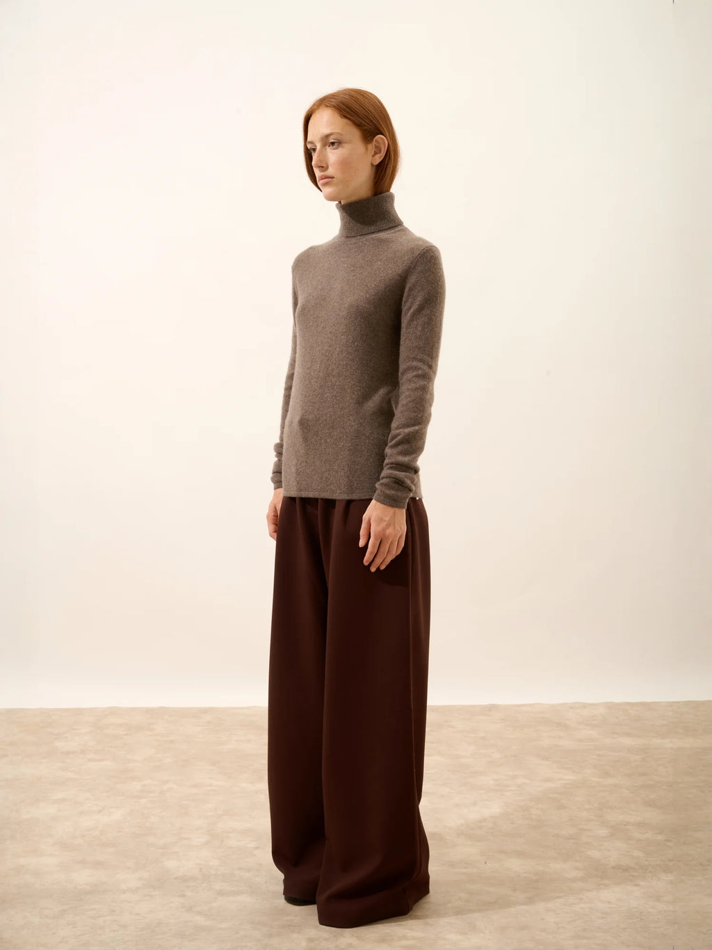 AVA Pull Col Roulé Taupe Chiné