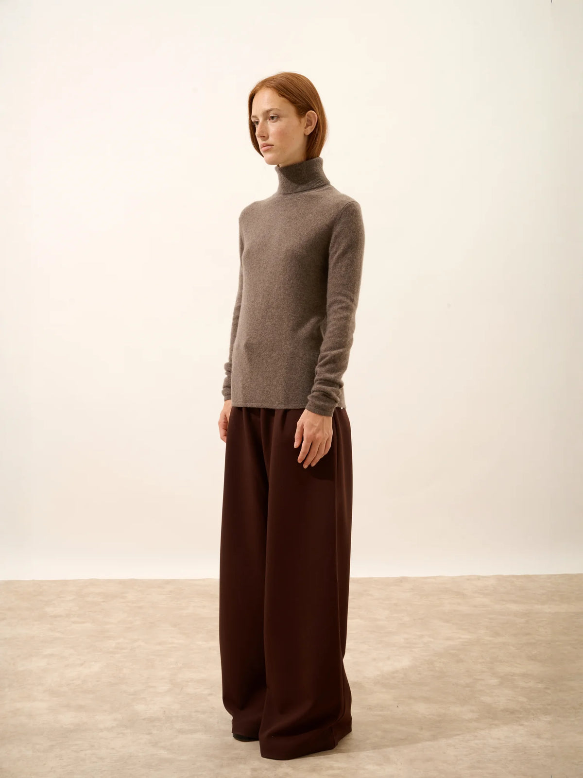 AVA Pull Col Roulé Taupe Chiné