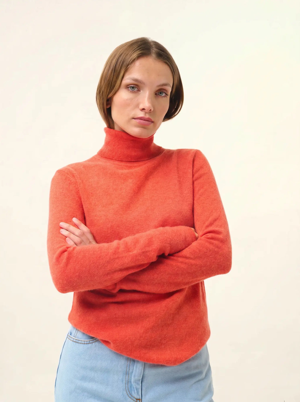 AVA Pull Col Roulé Orange Chiné