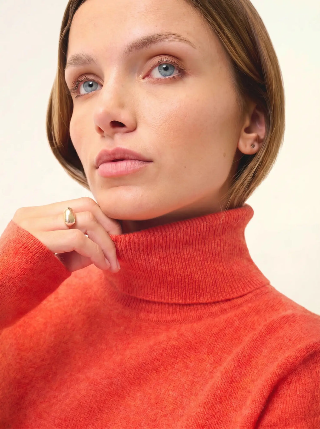 AVA Pull Col Roulé Orange Chiné