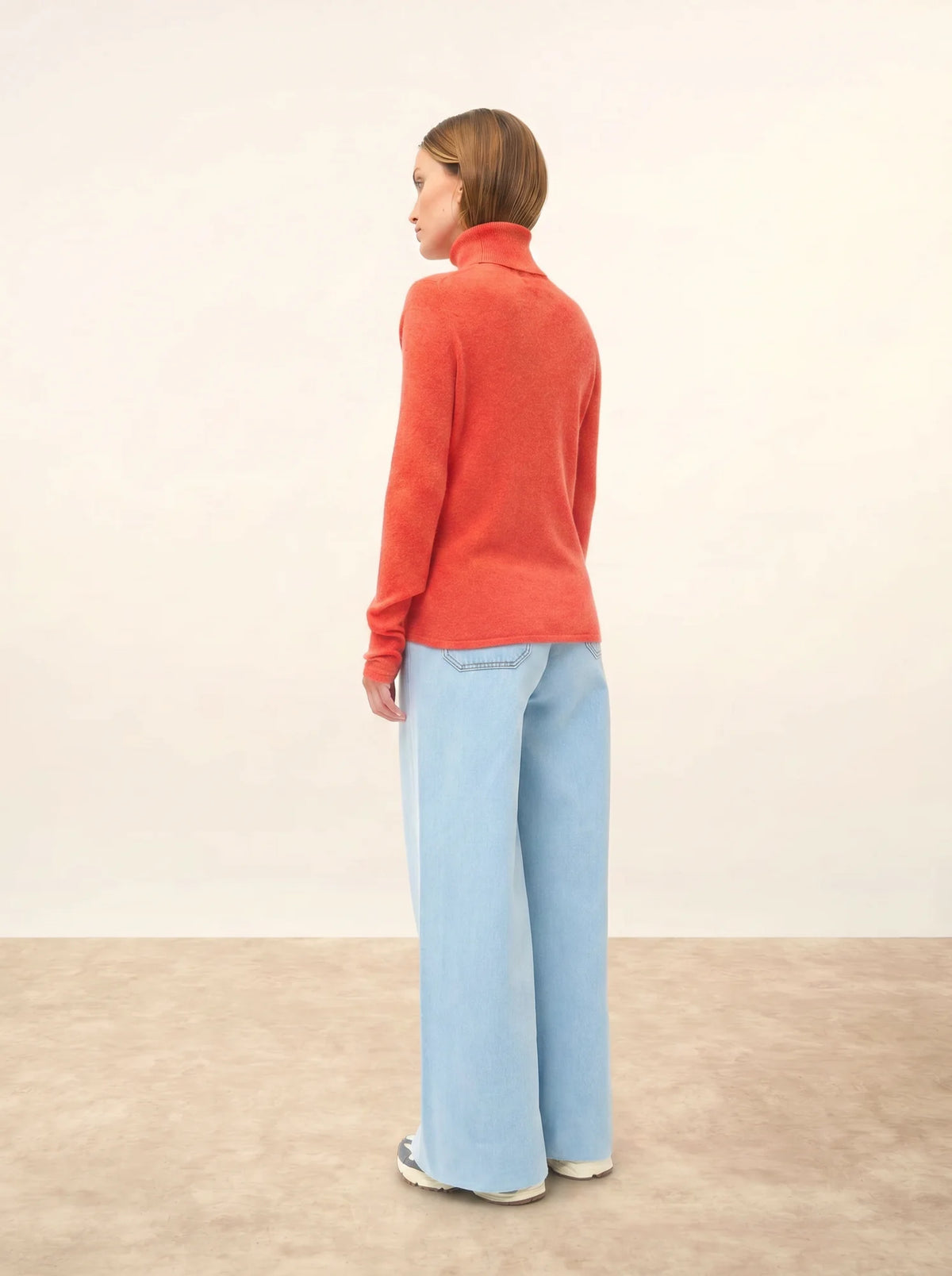 AVA Pull Col Roulé Orange Chiné