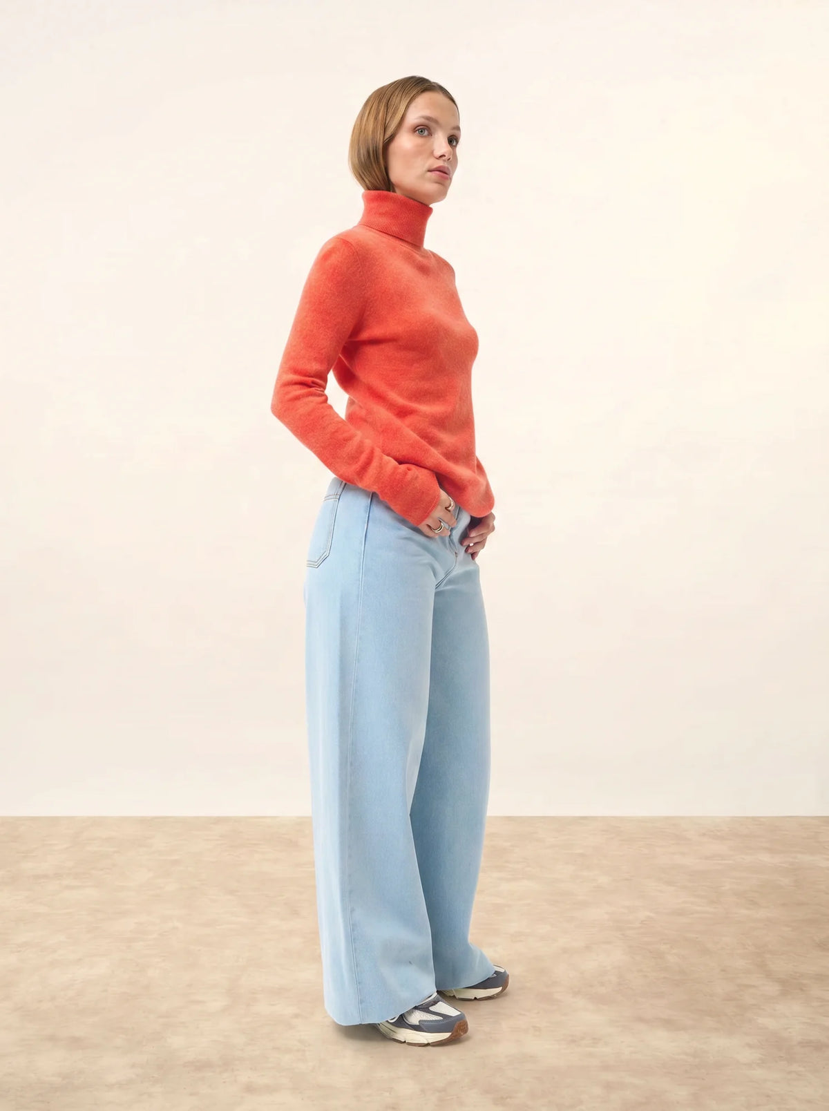 AVA Pull Col Roulé Orange Chiné
