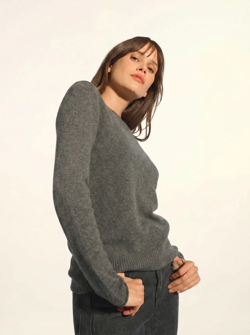GRACE Pull Col Bateau Anthracite Chiné