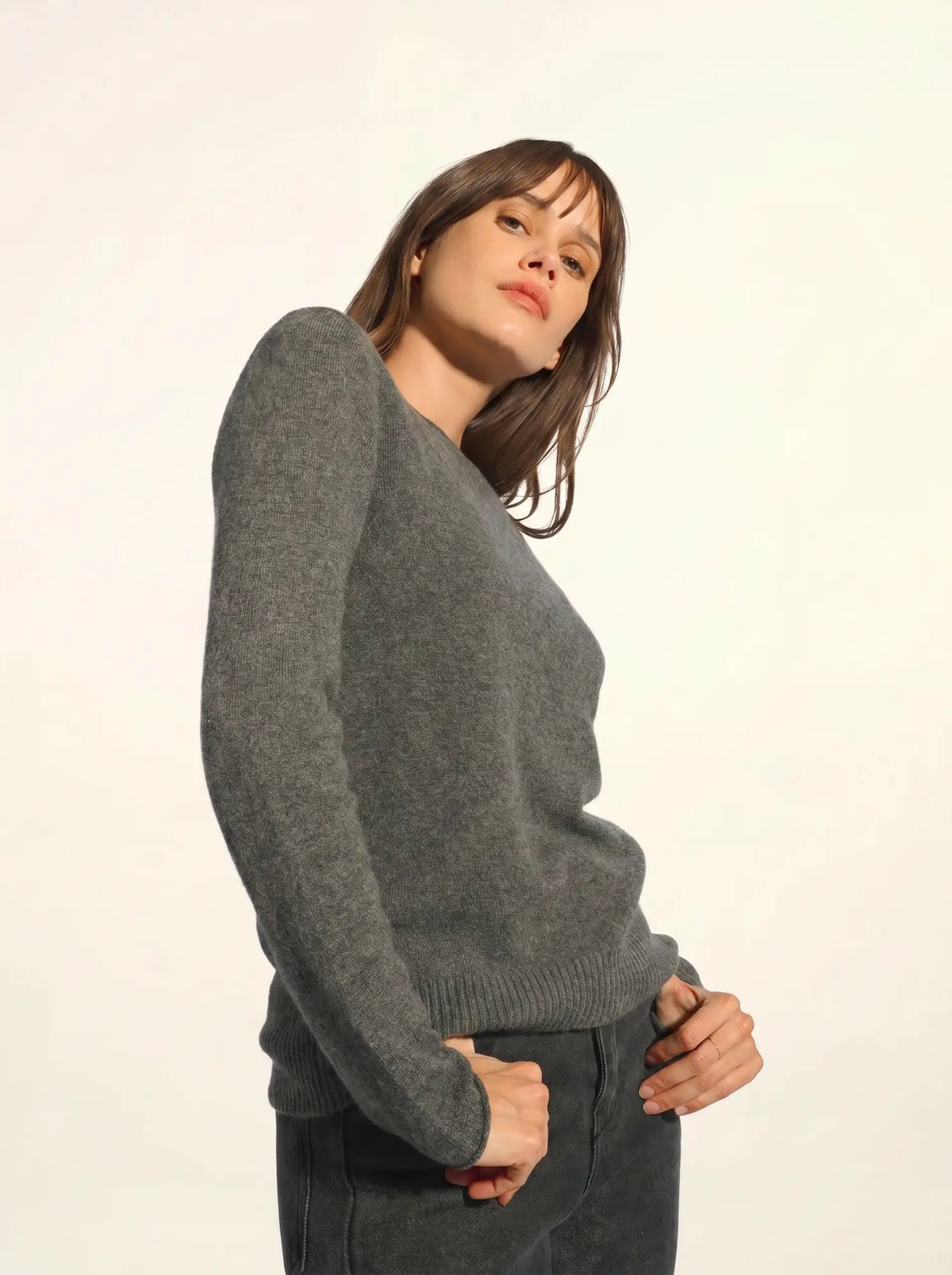 GRACE Pull Col Bateau Anthracite Chiné
