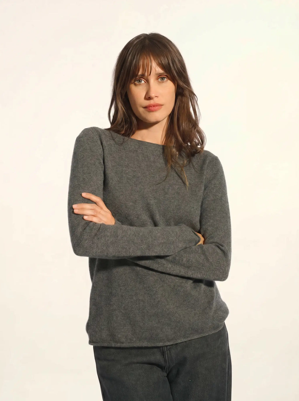 GRACE Pull Col Bateau Anthracite Chiné
