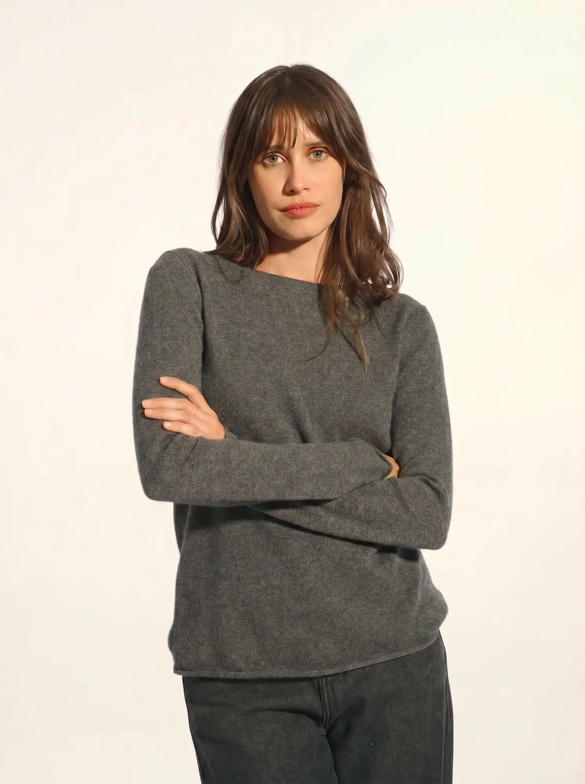 GRACE Pull Col Bateau Anthracite Chiné