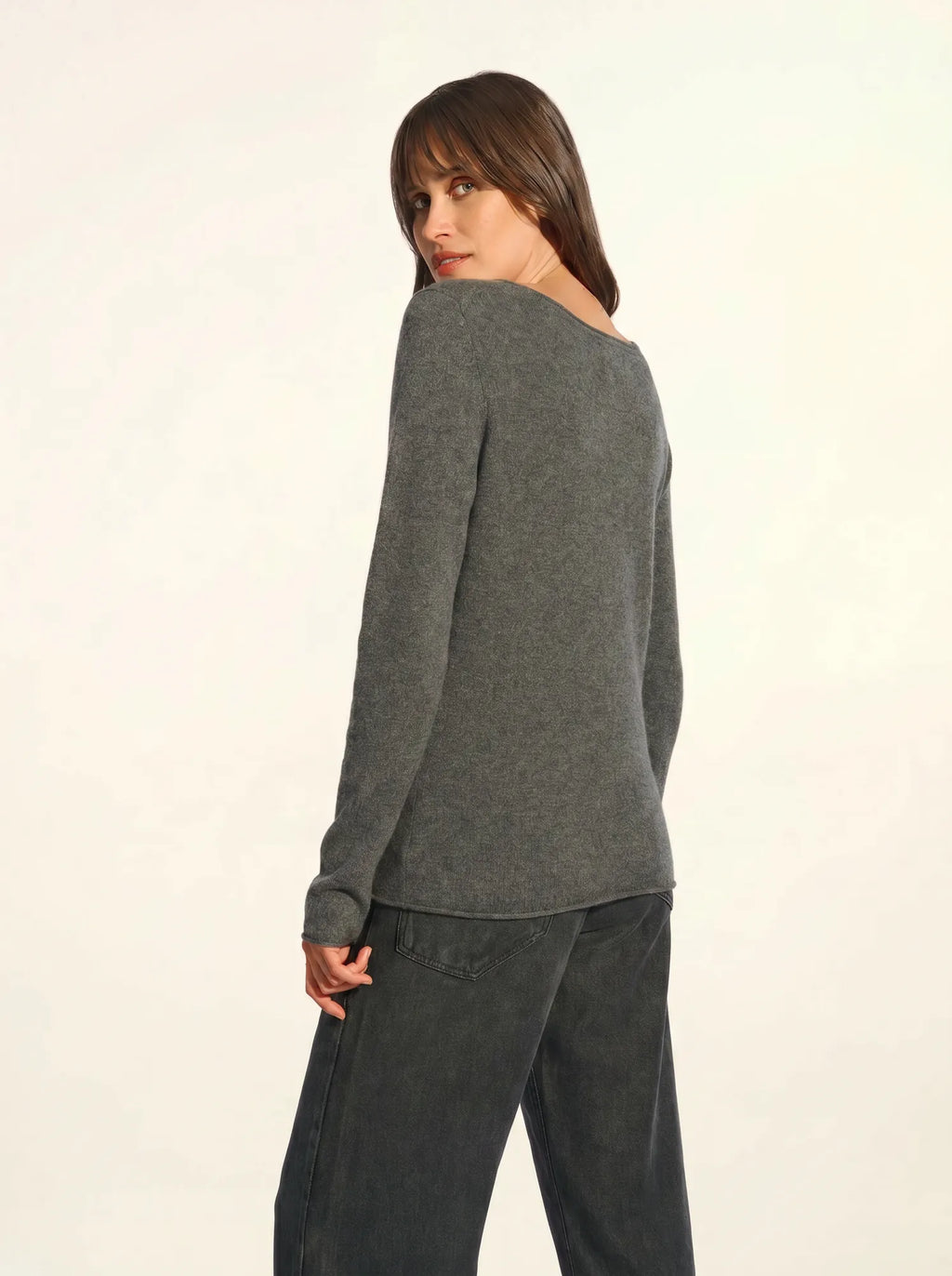 GRACE Pull Col Bateau Anthracite Chiné