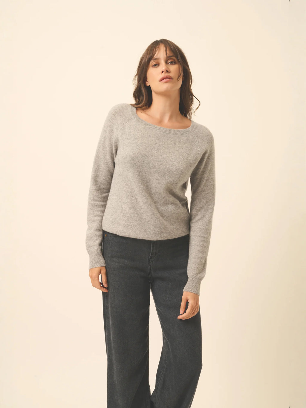 ABIGAILE Sweater Boat Neck Drop Back Heather Cloud