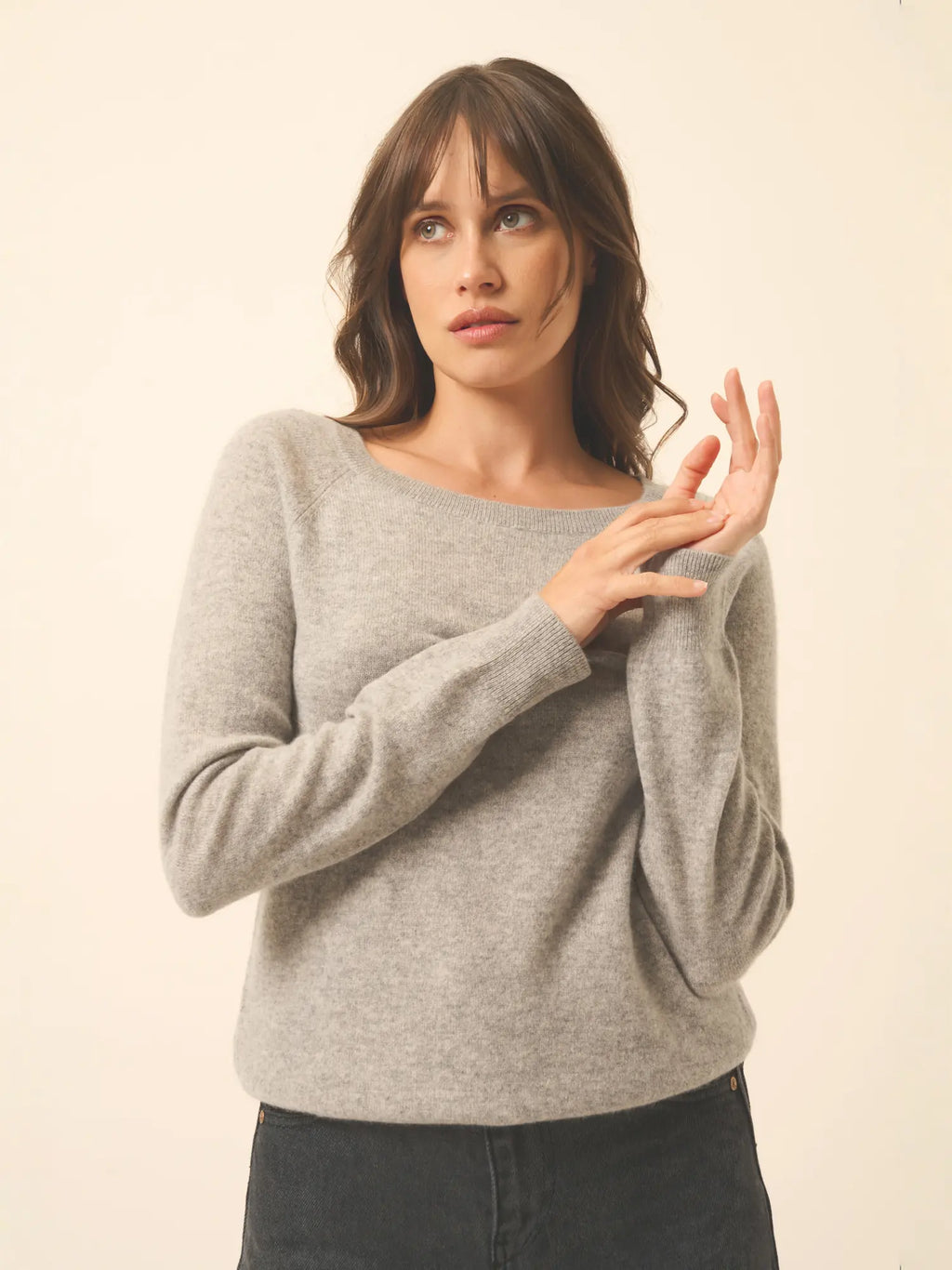 ABIGAILE Sweater Boat Neck Drop Back Heather Cloud