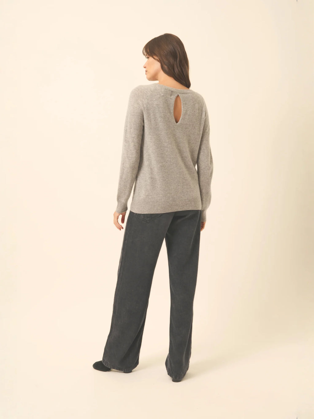ABIGAILE Sweater Boat Neck Drop Back Heather Cloud