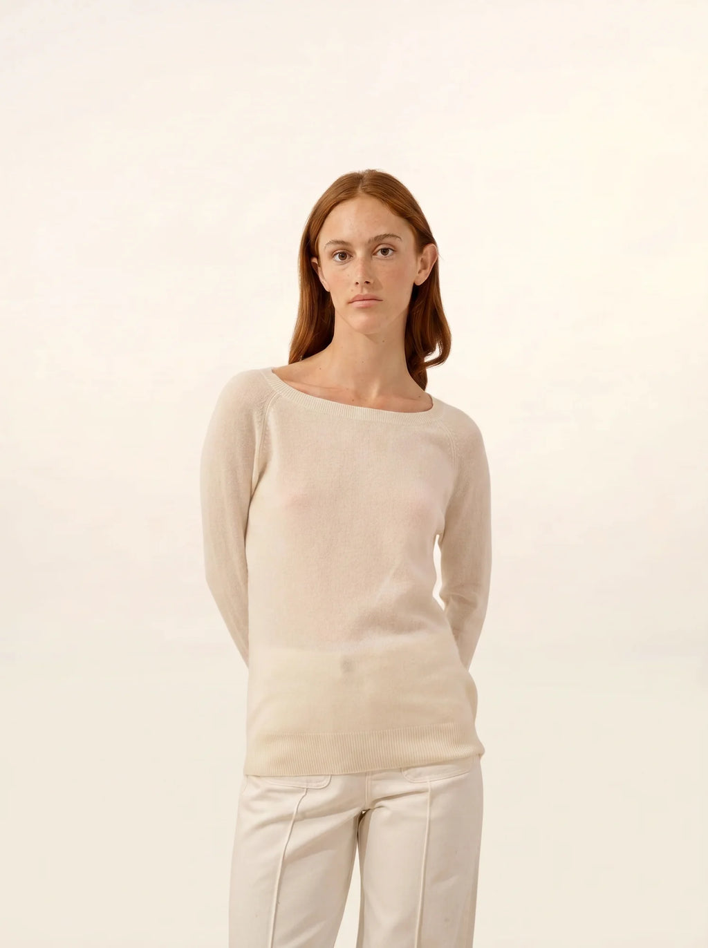 ABIGAILE Sweater Boat Neck Drop Back Ivory