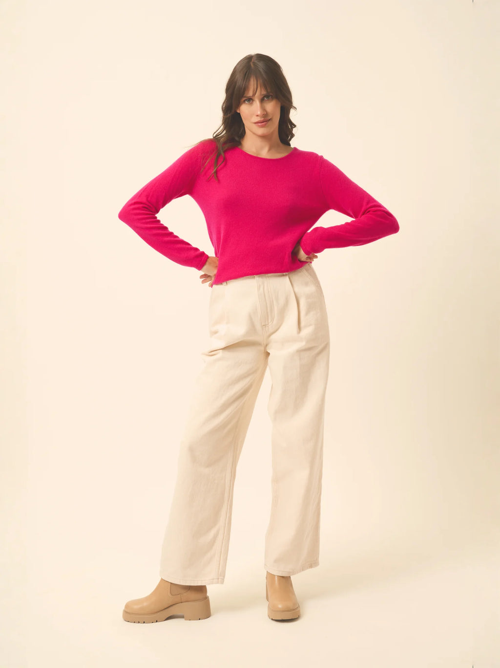 VIVIAN Pull Col Rond Fuchsia