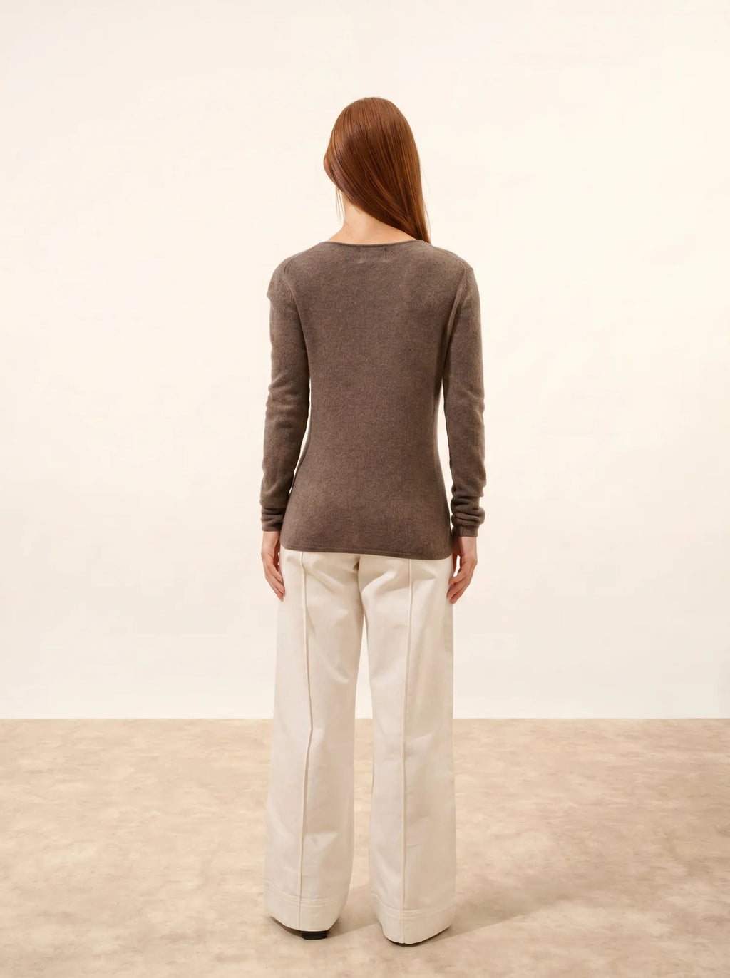 VIVIAN Pull Col Rond Taupe Chiné