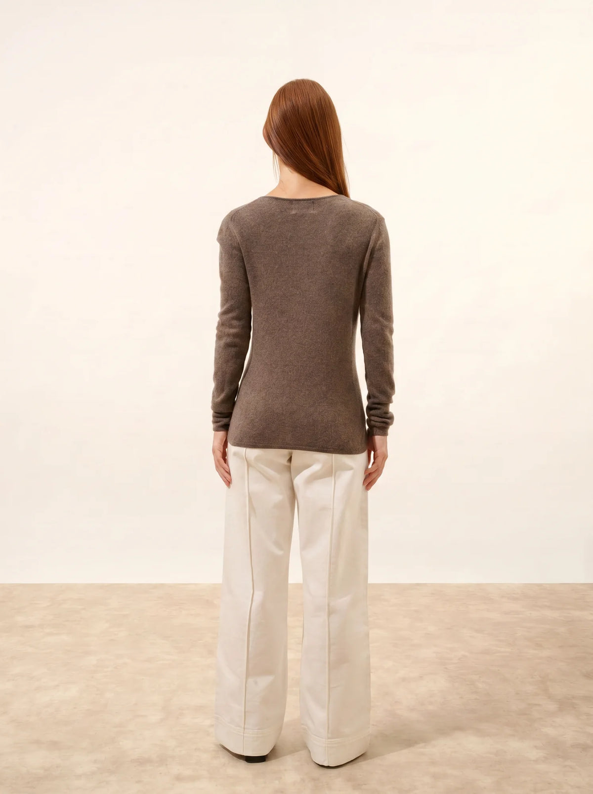 VIVIAN Pull Col Rond Taupe Chiné