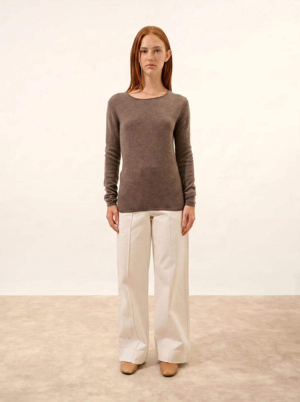 VIVIAN Pull Col Rond Taupe Chiné