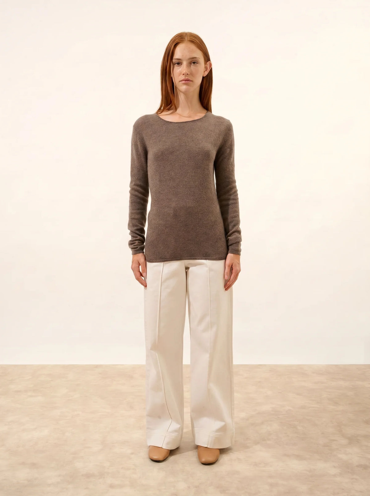 VIVIAN Pull Col Rond Taupe Chiné