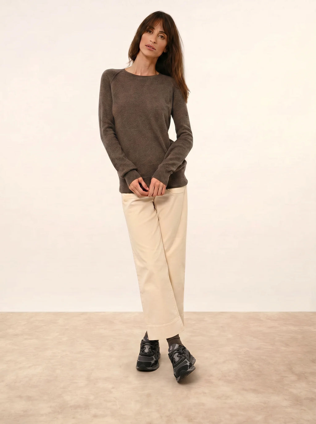 HELEN Pullover Rundhalsausschnitt Taupe meliert