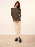 HELEN Pullover Rundhalsausschnitt Taupe meliert