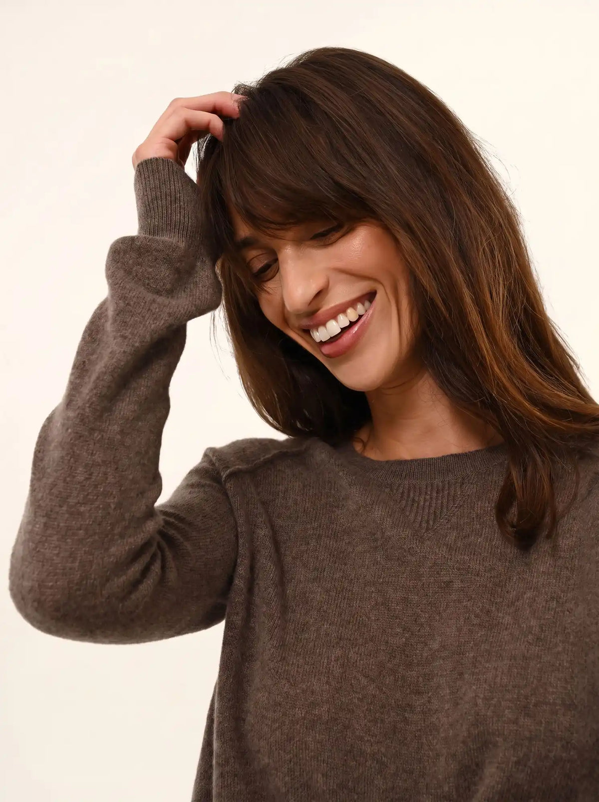 HELEN Pull Col Rond Taupe Chiné