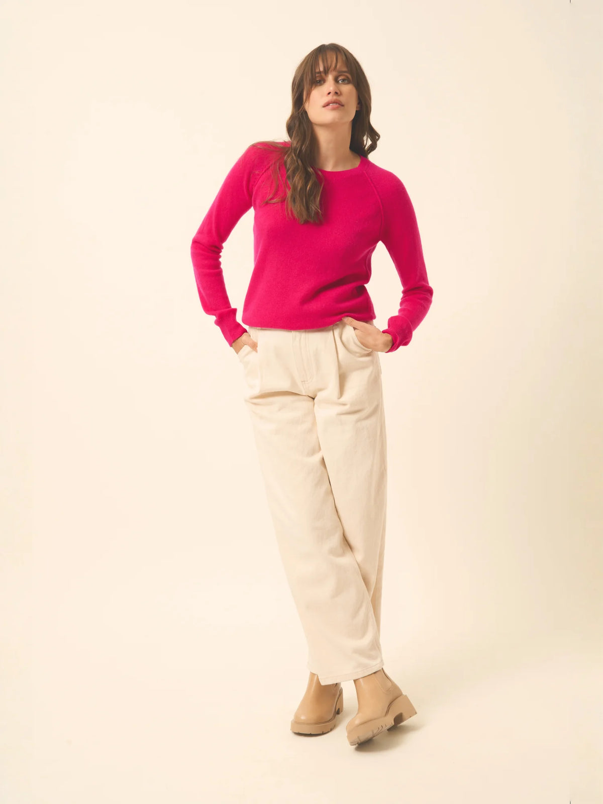 HELEN Pull Col Rond Fuchsia